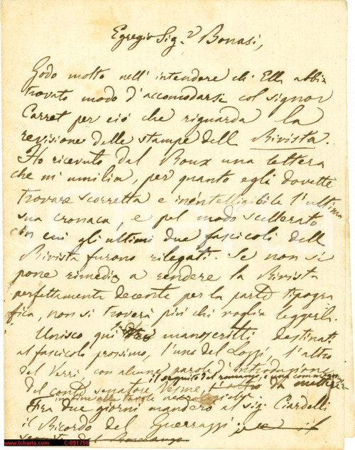 1872 VIAREGGIO (LU) Autografo Angelo DE GUBERNATIS 1872 VIAREGGIO (LU) Autografo Angelo DE GUBERNATIS